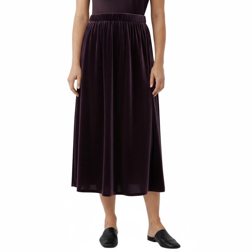 EILEEN FISHER Women’s Plum Silk Velvet Midi Skirt size Large